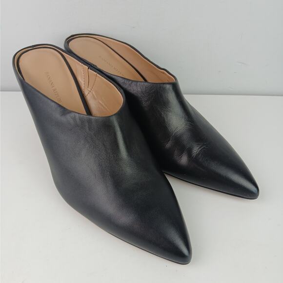 Banana Republic SZ 9 Black Leather Mid-Heel Mules – Pointed Toe Slip-On NEW - Picture 3 of 9